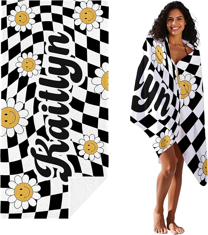 JML Personalized Beach Towel with Name, Custom Flower Beach Towel, Customized Microfiber Pool Towel, Quick Dry & Absorbent Swim Towel for Adult,Mother's Day, Birthday, Summer Holiday,Vacation-StrideForce Fitness
