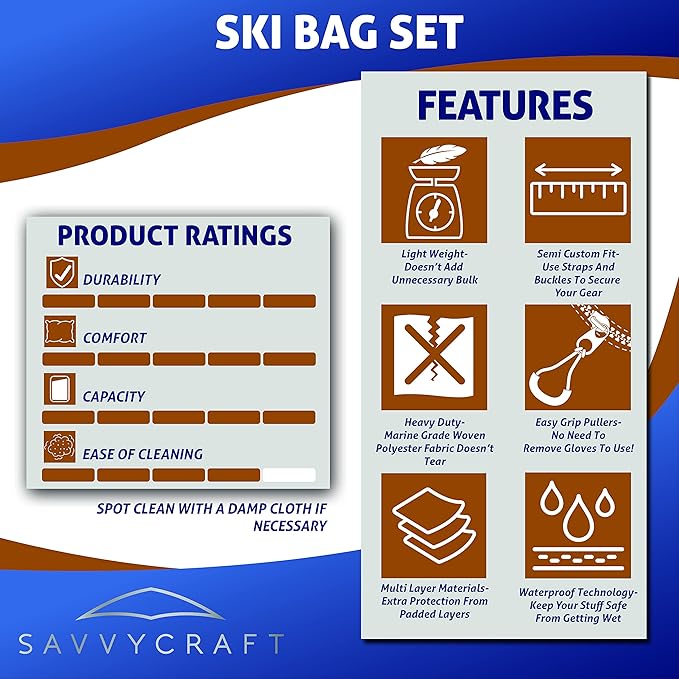 Savvycraft Padded Ski bag and Boot Bag Combo, Thick Padded Ski and Boot Bag 2-Piece Set for Protection and Easy Travel-StrideForce Fitness