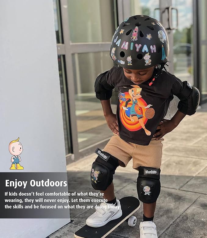 Simply Kids Knee and Elbow Pads with Wrist Guards, HardSoft Pad Tech. - CPSIA Certified Protective Gear Set - Inline Roller Skate Skateboard Bike Knee Pads for Kids Child Girls Boys Toddler Youth-StrideForce Fitness