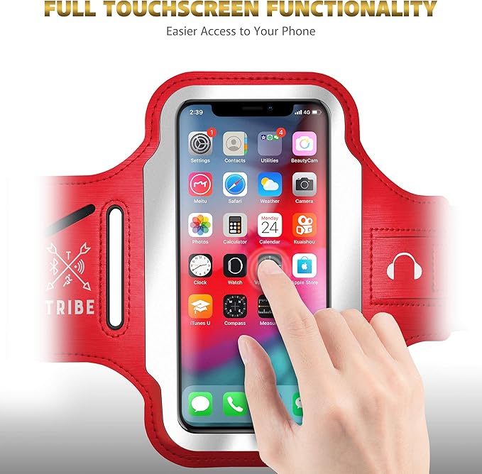 TRIBE Running Phone Holder Armband. iPhone & Galaxy Cell Phone Sports Arm Bands for Women, Men, Runners, Jogging, Walking, Exercise & Gym Workout. Fits All Smartphones. Adjustable Strap, CC/Key Pocket-StrideForce Fitness