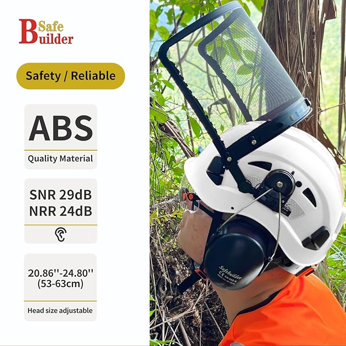 Forestry Safety Helmet with Build-in Visor Mesh Face Shield Ear Muffs 4 in 1 Chainsaw Safety Hard Hats-StrideForce Fitness