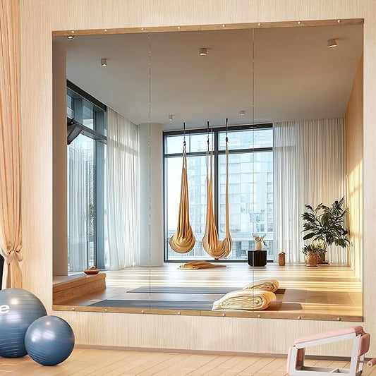 Hasipu 3Pcs 55''x20'' Home Gym Mirror Large Full Length Wall Mounted Full Body Mirror for Yoga Dance Fitness Exercise Studio Bedroom Garage, Frameless Tempered Glass Workout Mirrors Walnut Rectangular-StrideForce Fitness