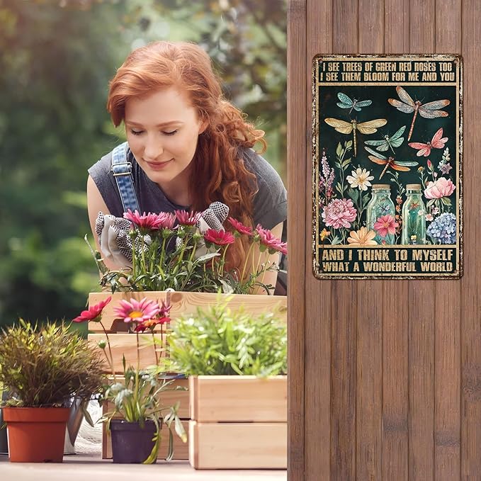 Dragonfly Decor And I Think To Myself What A Wonderful World Vintage Metal Tin Sign Decorative Plaque Poster 12 * 8inch-StrideForce Fitness