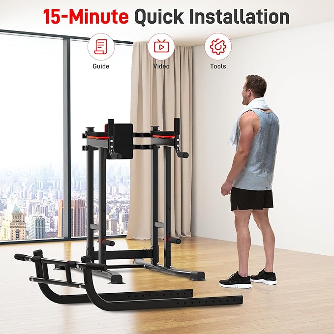 Outdoor Basic Power Tower Max Pull Up Bar and Dip Station - Heavy Duty 1600LBS Weight Capacity, Reinforced Steel Frame for Maximum Stability, Multi-Function Home Gym Equipment with Adjustable Height for Strength Training Fitness-StrideForce Fitness