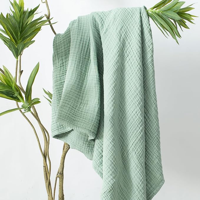 Carriediosa 100% Cotton Muslin Throw Blanket 50" X 70" Throw XL Size，4-Layers Summer Gauze Throws for Bed Couch，Soft Lightweight Breathable Linen Blankets Bedspread for Adults All Season，Sage Green-StrideForce Fitness