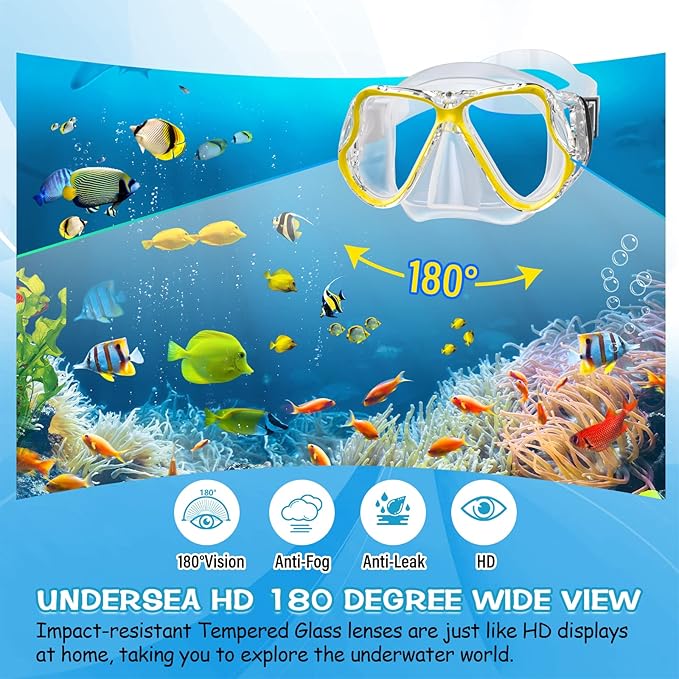 Greatever Dry Snorkel Set,Panoramic Wide View,Anti-Fog Scuba Diving Mask,Professional Snorkeling Gear-StrideForce Fitness