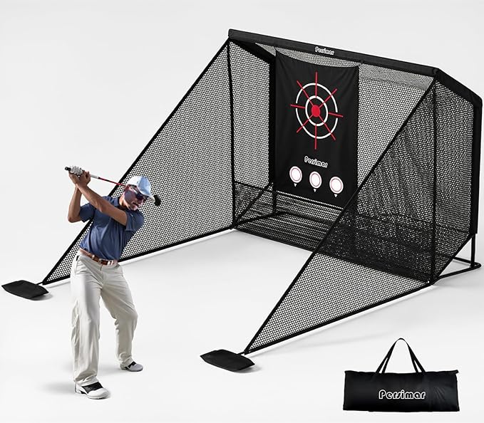 Golf Cage Practice Hitting Net,10x7ft Heavy Steel Frame with 2 Net Side Barriers,for Backyard Driving Chipping Swing Training, Home Range for Indoor& Outdoor.-StrideForce Fitness