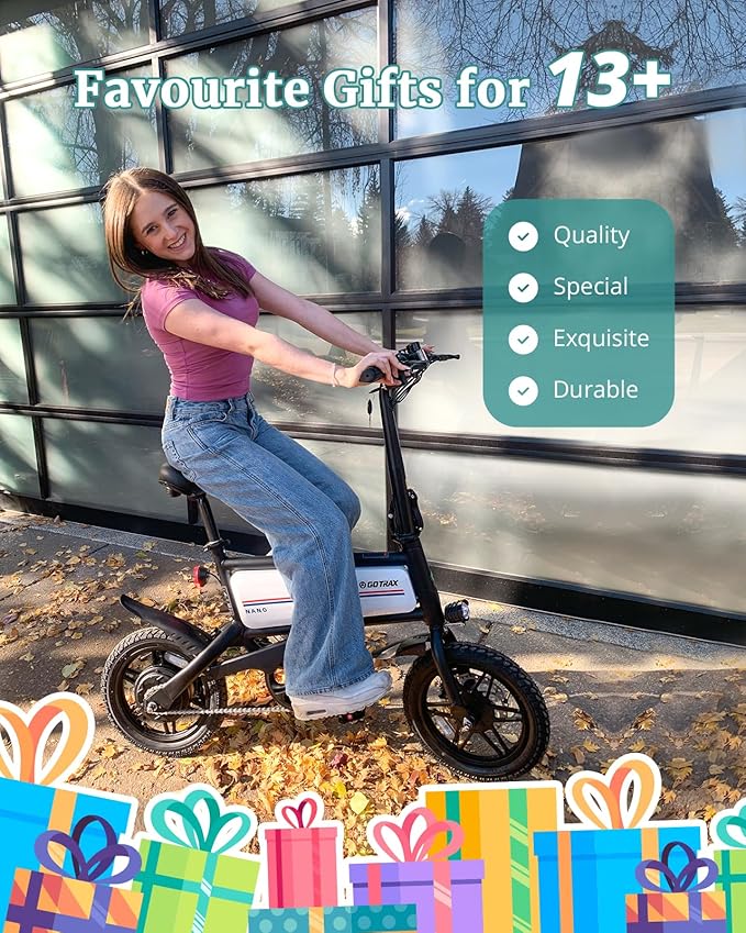 Gotrax Nano 14" Electric Bike, Max Range 25Miles(Pedal-Assist)&Max Speed 15.5Mph, 350W Folding E-Bike with Removable Battery, Adjustable Seat & Dual Mudguards, Commuter Electric Bicycle for Ages 13+-StrideForce Fitness