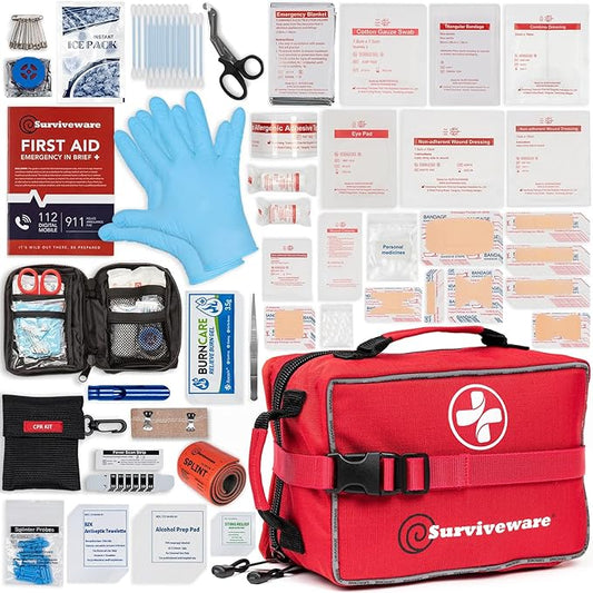 Surviveware 238 Pcs Comprehensive Premium Survival First Aid Kit - Medical Emergency Kit for Travel Camping Gear, Home Essentials & Outdoor Emergencies - HSA & FSA Eligible Survival Kit-StrideForce Fitness