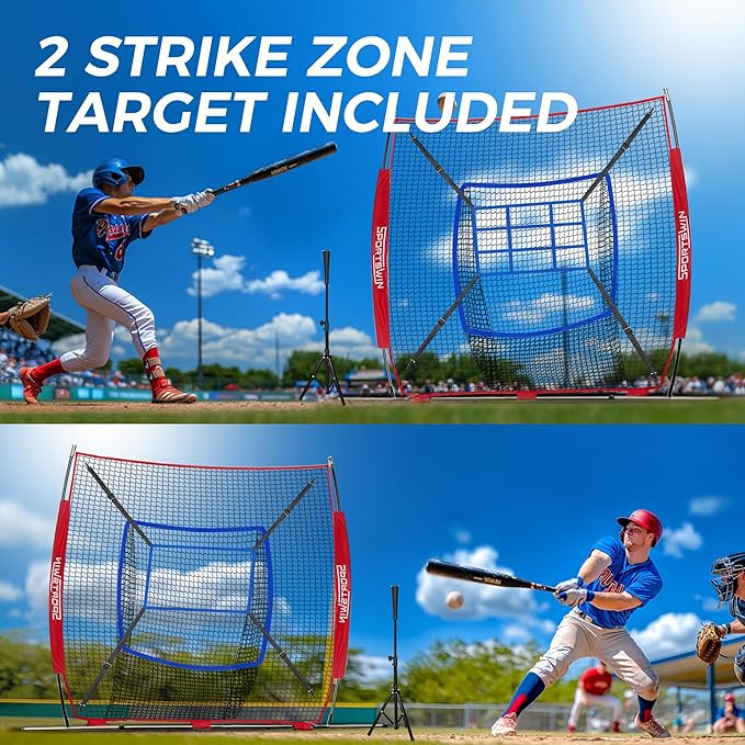 7x7 FT Baseball Net for Batting Pitching Hitting, with Strike Zone, Softball Net for Batting and Pitching, Baseball Practice Training Equipment for Kids Adult Youth-StrideForce Fitness