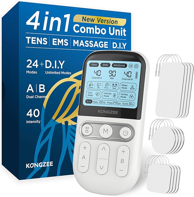 4 in 1 - D.I.Y & Tens Unit & EMS & Massage Muscle Stimulator, Dual Channel TENS Units Therapy Machine for Pain Relief, FDA Cleared Rechargeable Electronic Pulse Massager, with 12pcs Electrode Pads.-StrideForce Fitness