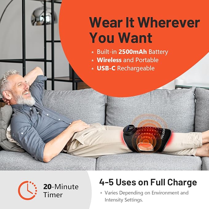 HALIDODO Red Light Therapy & Vibration Massage Knee Brace - Wireless Rechargeable Controller, 660nm&850nm Red Light Therapy Heated Device for Knee/Joint/Elbow/Shoulder Pain Relief, Faster Recovery-StrideForce Fitness