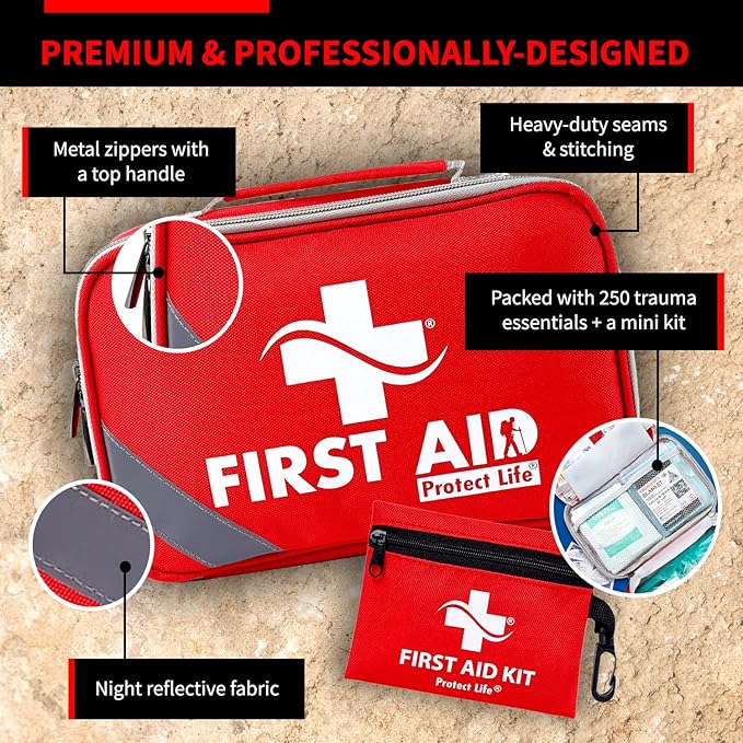 Protect Life Survival First Aid Kit for Home/Business, Camping Survival Kits | Mini Travel First Aid Kit | Camping Equipment | Small Kits for Car | Outdoor Emergency Survivals Pack - 250pcs-StrideForce Fitness