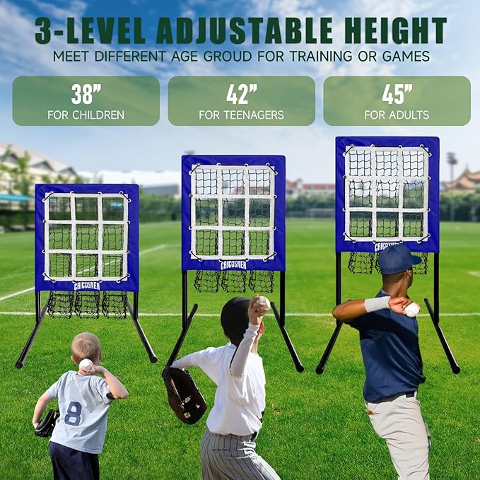 9 Hole Pitching Net, Heavy-Duty Baseball Net with Strike Zone for Pitching and Hitting, Height Adjustable Training Equipment with 9 Pocket Pitching Target for Baseball & Softball Practice-StrideForce Fitness