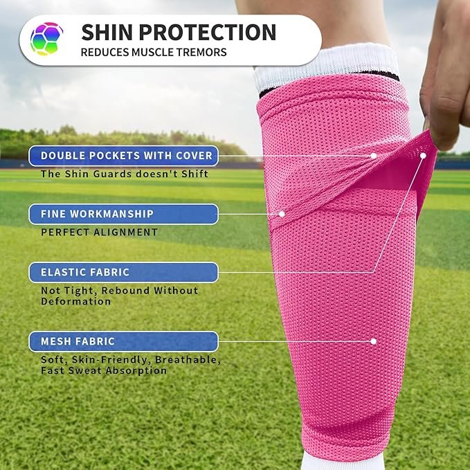 Kids Youth Soccer Shin Guards with Sleeves, Slip in Shinguards Soccer Shin Pads for 3-15 Years Old Boys Girls Child Teens-StrideForce Fitness
