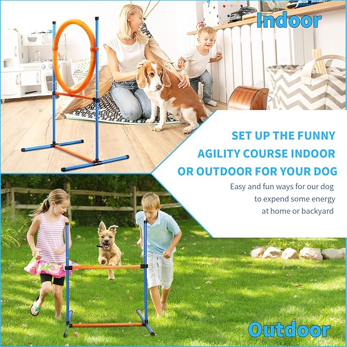 Dog Agility Training Equipment, 72-Piece Obstacle Course Training Starter Kit Indoor Outdoor Game for Dogs with Agility Hurdle, Jump Ring, Weave Poles, Pause Box, Toy Balls and Storage Bag-StrideForce Fitness