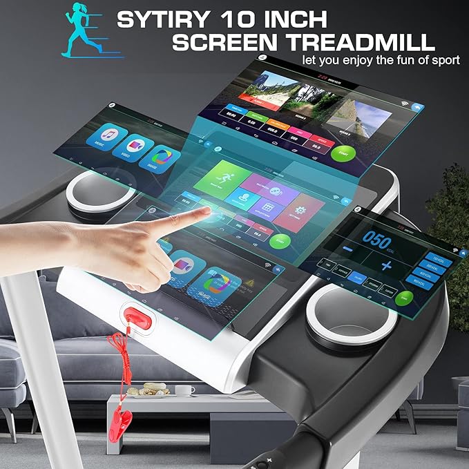 SYTIRY Treadmills for Home with TV Screen and WiFi,Smart Foldable Treadmill Machine,3D Virtual Sports Scene,HiFi Speakers,Popular APP for Social Networking,Video,and Search,Walking Treadmill-StrideForce Fitness