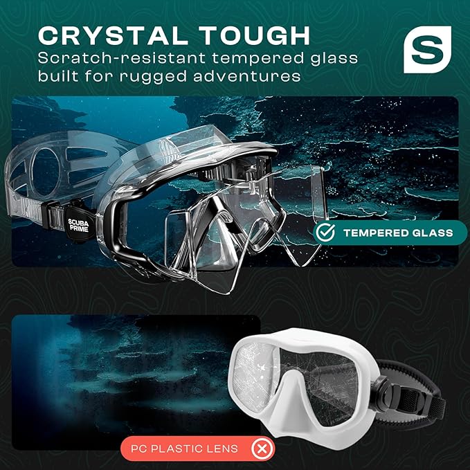 Pano 3 Scuba Diving Mask, Tempered Glass Snorkel Mask Three-Window Scuba Mask No-Leak Dive Mask Silicone Skirt Diving Mask for Snorkeling and Scuba Use-StrideForce Fitness