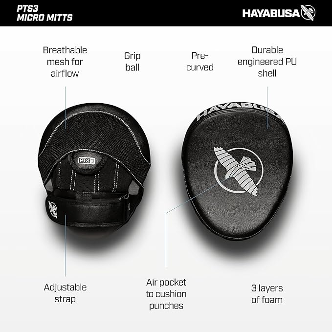 Hayabusa PTS 3 Focus Mitts Pair - Black, Micro-StrideForce Fitness