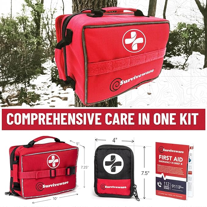 Surviveware 238 Pcs Comprehensive Premium Survival First Aid Kit - Medical Emergency Kit for Travel Camping Gear, Home Essentials & Outdoor Emergencies - HSA & FSA Eligible Survival Kit-StrideForce Fitness