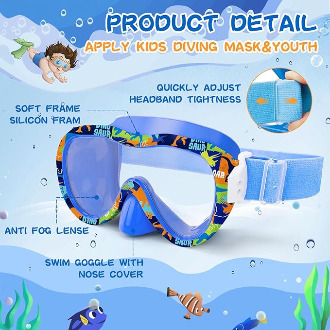 Kids Swim Goggles with Nose Cover, 180° Panoramic Snorkel Mask with Anti-Fog & Anti-Leak Design, Comfort Fabric Strap UV Protection Lens for Boys Girls Ages 3-15-StrideForce Fitness