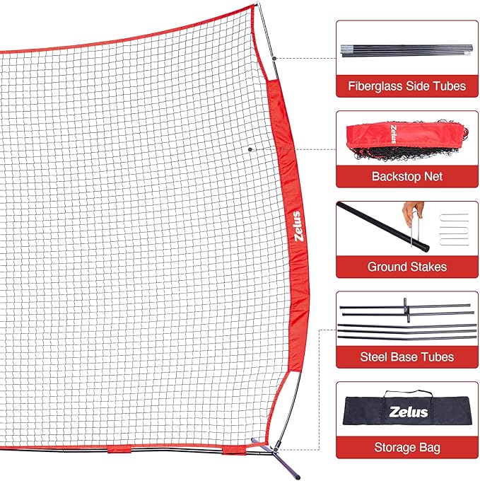 ZELUS Collapsible Barricade Backstop Net 12x9 ft, Net for Lacrosse, Baseball, Basketball, Soccer, Field Hockey and Softball Practice Barrier, Portable Hitting Net for Backyard, Park, with Carry Bag-StrideForce Fitness