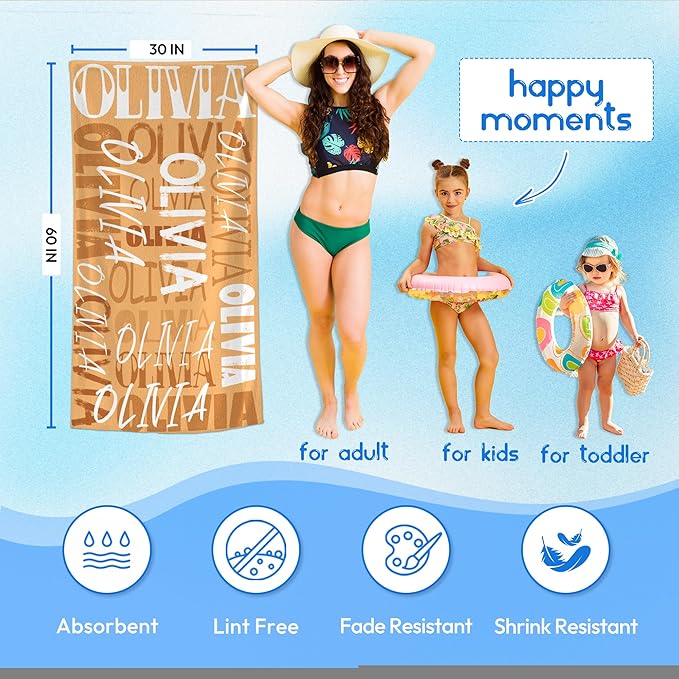 JML Personalized Beach Towel with Name, Custom Beach Towel with Name, Customized Microfiber Pool Towel, Quick Dry & Absorbent Swim Towel for Adult,Anniversary, Birthday, Summer Holiday,Vacation-StrideForce Fitness