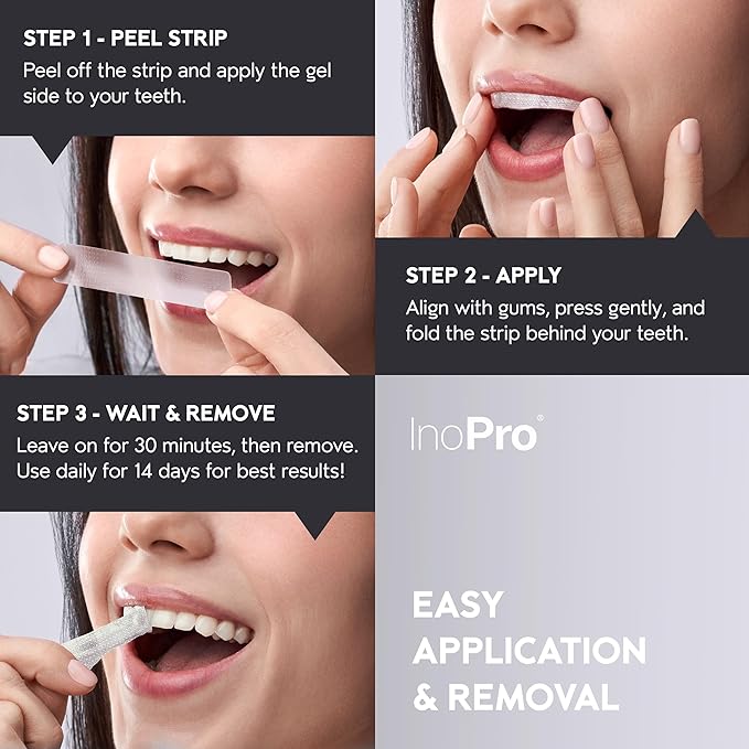 InoPro Natural Teeth Whitening Strips Kit 14 Treatments - Sensitive Teeth Whitener, Peroxide Free with Papain, Bromelain, Coconut Oil, White Strips for Teeth Whitening (28 Strips)