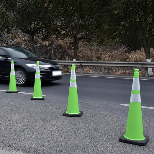 OrangeStar 36" Large Traffic Cones 4-Pack, Green Safety Cones with 2 Reflective Collars, Weighted Base for Highway, Roadwork, Construction, Warehouse Safety, Parking Lots, Indoor & Outdoor Use-StrideForce Fitness