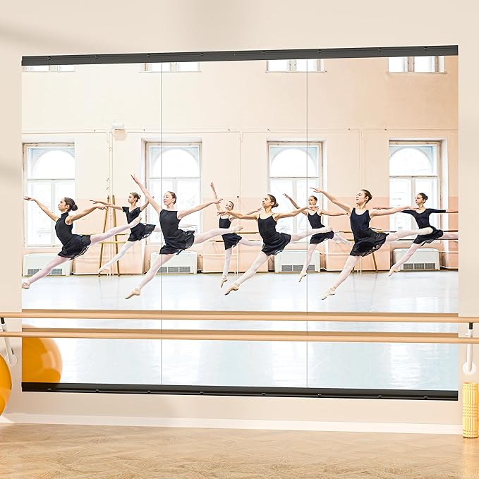 Hasipu 3 Pcs 55''x17'' Home Gym Mirror Large Full Length Wall Mounted Full Body Mirror for Yoga Dance Fitness Exercise Studio Bedroom Garage, Frameless Tempered Glass Workout Mirrors Black Rectangular-StrideForce Fitness