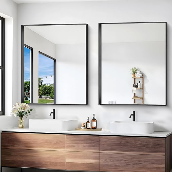 Black Bathroom Mirror, 30x36 Inch Rectangular Framed Mirror, Large Wall Mounted Bathroom Vanity Mirror Over Sink for Bedroom,Restroom, Living Room, Hangs Vertically or Horizontally-StrideForce Fitness