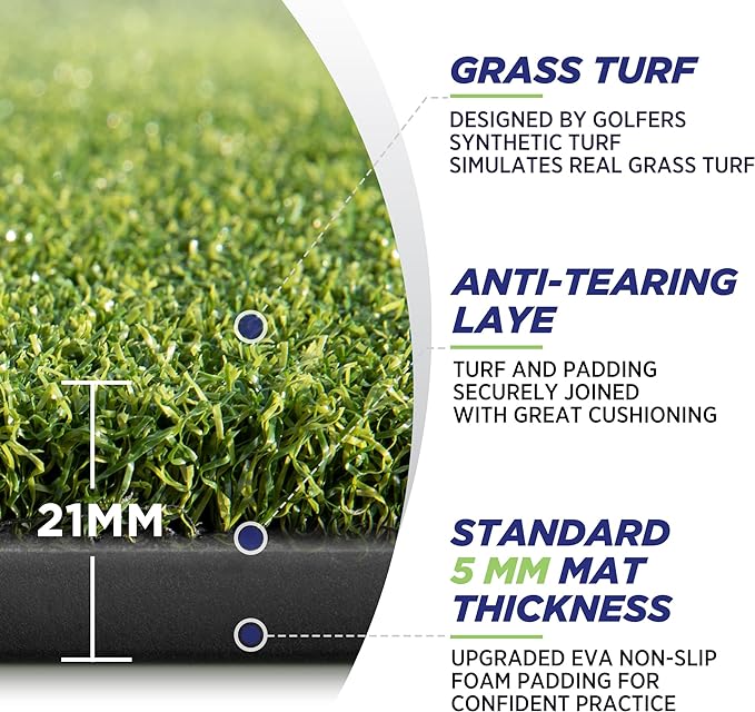 Golfguru Golf Mat, 5x4ft/5x5ft Dense Elite Golf Hitting Mats Practice with 10 Balls, 9 Tees, Heavy Duty Artificial Hitting Training Matt for Backyard Driving Chipping Indoor Outdoor Simulators-StrideForce Fitness