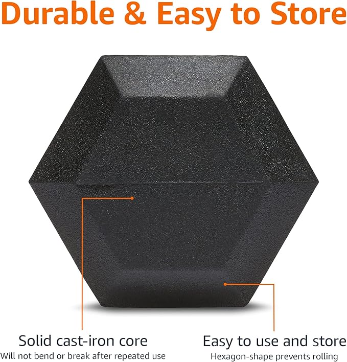 Amazon Basics Rubber Hex Dumbbell Hand Weight-StrideForce Fitness