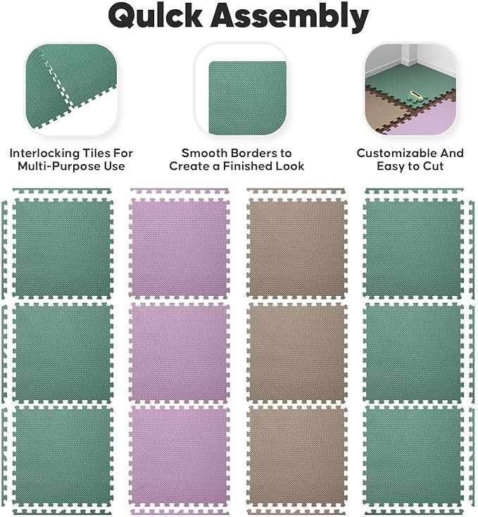 Home Gym Mat, Puzzle Exercise Mat, EVA Interlocking Foam Floor Tiles for Home Workout Equipment and Kids' Play Areas - Blue, 24 in x 24 in x ½ in - (Pink, 16 Pack(64 SQ FT))-StrideForce Fitness