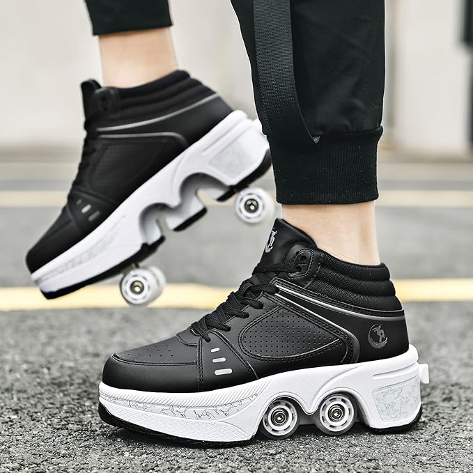 Roller Skate Shoes for Women Four Rounds Children's Roller Skates Shoes That Turn into Rollerskates Sneakers Outdoor Light Shoes with Wheels for Girls/Boys-StrideForce Fitness