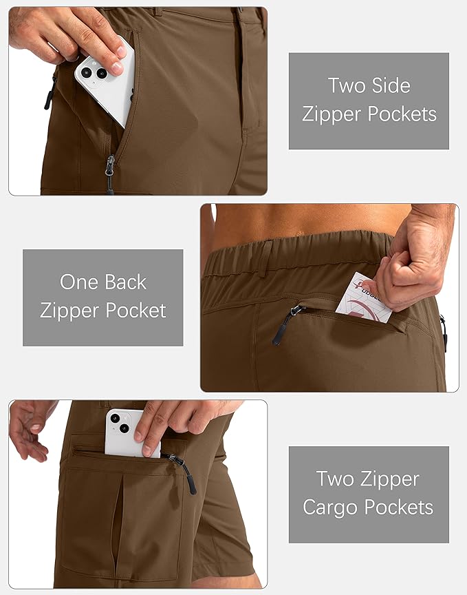 Pudolla Men's Hiking Cargo Shorts 9" Lightweight Outdoor Work Shorts for Men Travel Golf Camping Casual with 5 Zipper Pockets-StrideForce Fitness