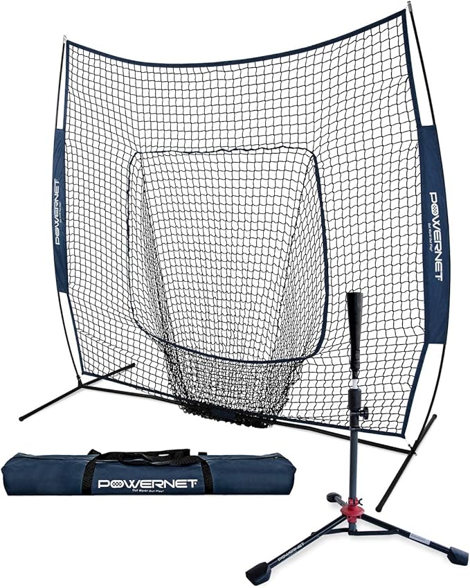 PowerNet Baseball Softball Practice Net 7x7 with Baseball Accessories for Practice Pitching, Batting & Fielding, Ball Caddy, Weighted Baseballs, Tee-StrideForce Fitness