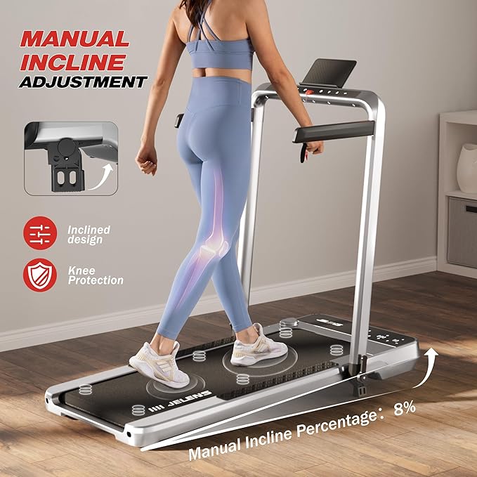 Treadmill for Home Office with Incline, 2-in-1 Portable Walking Pad with 330LBS Weight Capacity, 2.5HP Folding Treadmills with Gesture Sensing Control and Led Display-StrideForce Fitness