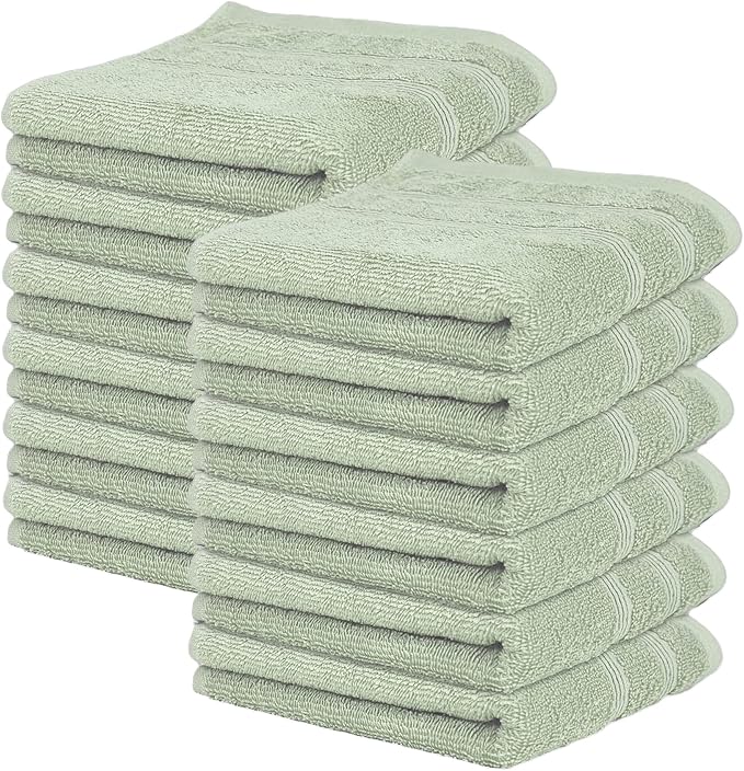Kaufman - Premium Hand Towels Set for Bathroom, Spa, Gym, and Face Towel 100% Cotton Ring Spun, Ultra Soft Feel and Highly Absorbent Towels (12, SAGE Green)-StrideForce Fitness