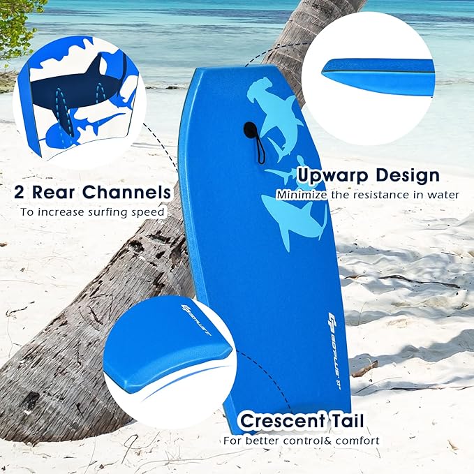 KOTEK 33/37/41 Inch Body Board with Wrist Leash, EPS Core, Dual Channel, HDPE Slick Bottom, Bodyboard for All Skill Levels & Wave Conditions-StrideForce Fitness