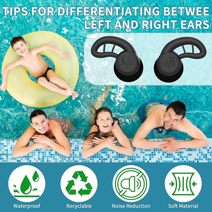 Swimming Ear Plugs for Adults, 4 Pairs Reusable Silicone Waterproof Colorful Swim Earplugs for Swimming Showering Snorkeling Surfing and Water Sports, Water Ear Plugs for Men and Women-StrideForce Fitness