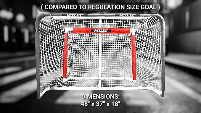 MyLec Deluxe Hockey Set, with 1 Hockey Goal, 2 43" Hockey Sticks & 1 Soft Ball, Sleeve Netting System, PVC Tubing Net, Lighweight & Durable, Enhanced Grip, Pre-Curved Mini Hockey Stick (Red/White)-StrideForce Fitness