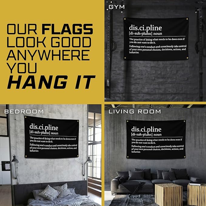 Gold Trident Discipline Motivational Gym Banner - Inspire Your Workout with this Banner - Perfect Fitness Wall Decor for Gym, Dorm - Stay Motivated with Cool Motivation Art - 3x5 Feet-StrideForce Fitness