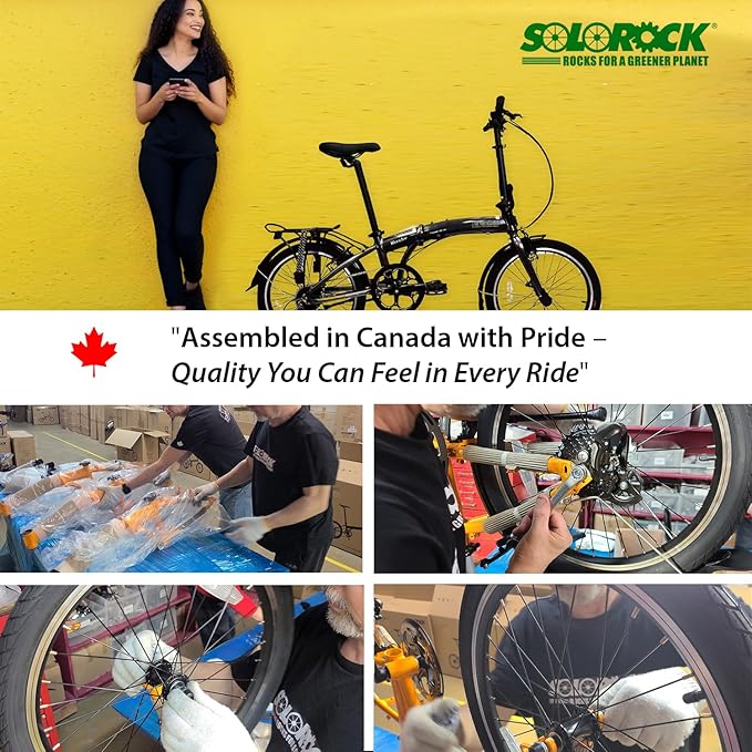 SOLOROCK 20" 8 Speed Aluminum Folding Bike - Wonder V Brakes, with Fenders & Alloy Rear Rack, Stainless Steel Spokes & Stainless Steel Fender Stays-StrideForce Fitness