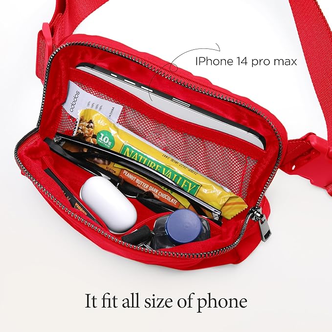 ODODOS Unisex Mini Belt Bag with Adjustable Strap Small Fanny Pack for Workout Running Traveling Hiking, Red-StrideForce Fitness