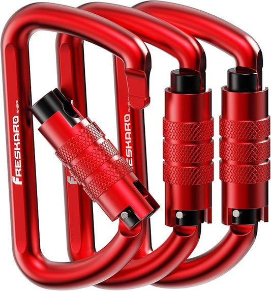 FresKaro 3inch 12kN-2698lbs Auto Locking Carabiner Clips, Solid D Shape, Heavy Duty 7075 Aluminum, Lightweight 1.09oz, Rust Proof, for Hammock, Hiking, Dog Leash, Keychain etc., Multi-Colors-StrideForce Fitness