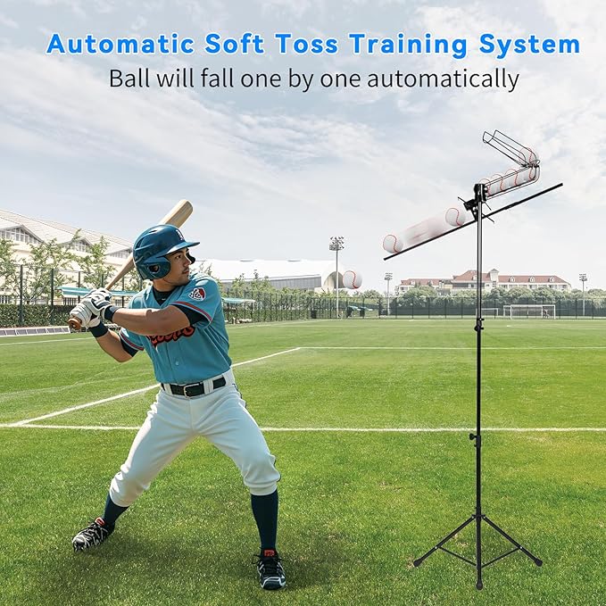 3 in 1 Baseball Training Equipment, Baseball Pitching Machine | Baseball Tee | Soft Toss Training System, Height Adjustable Hitting Swing Trainer, Support Auto & Manual, Hold Up to 10 Balls-StrideForce Fitness