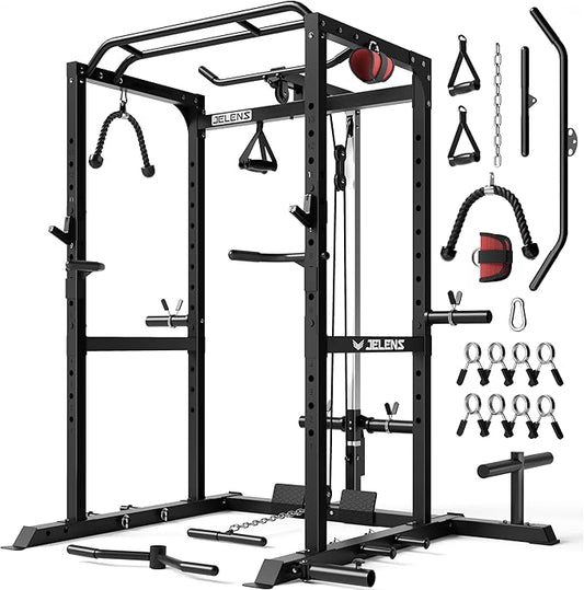 S21 Power Cage, Multi-Function Power Rack with Adjustable Cable Crossover System, 2000LBS Squat Rack for Home Gym with More Training Attachments-StrideForce Fitness
