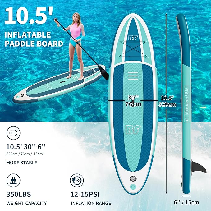 Inflatable Stand Up Paddle Board with SUP Accessories & Backpack. Paddle Boards for Adults. Non-Slip Deck, Wide Stance, Bottom Fin, Double Action Pump.-StrideForce Fitness
