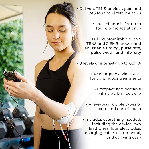 TENS 7000 Rechargeable Tens Unit Muscle Stimulator, EMS Muscle Stimulator, Back Pain Relief, 4 Electrodes/Unit Pads, Period Pain Simulator, Muscle Recovery & Growth, Stim Machine, Electrotherapy-StrideForce Fitness